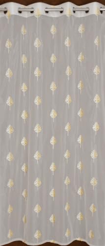 Image of Fabrilia Embroidered Tree Pattern Tissue Net Sheer Curtains for Window | Transparent Curtain with Elegant Leaf Tree Embroidery | Cream | 5 feet | Set of 2