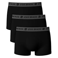 Kit com 3 Cuecas Boxer Algodão Masculina Usee Brasil Premium (BR, Alfa, P, Regular, Preto)