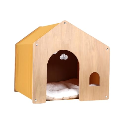 Brfveob 木製ペットハウス ペットハウス 犬の犬小屋 天然木 木製 オールシーズン対応 換気 通気性 クローズドデザイン 木製の犬小屋 快適な空間 あらゆる種類のペットに適しています (イエロー)