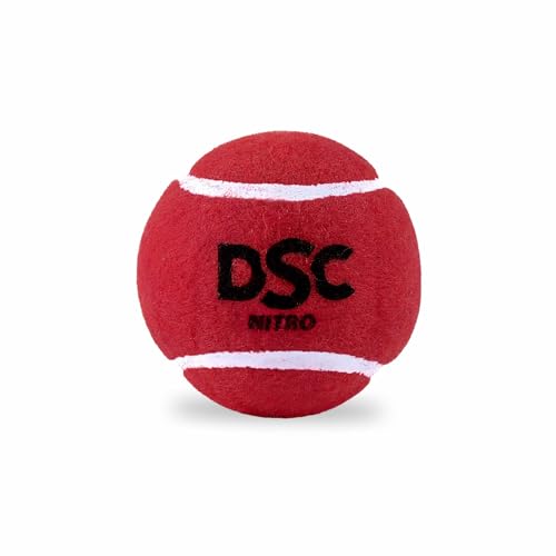 Image of DSC Nitro Heavy Cricket Tennis Ball - All-Weather Rubber Composite with Premium Felt, Solid Core for Indoor & Outdoor Play (Red), 6 Balls