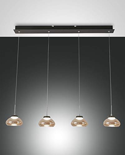 Suspension LED Arabella en métal et verre ambré pour illuminer votre salle à manger