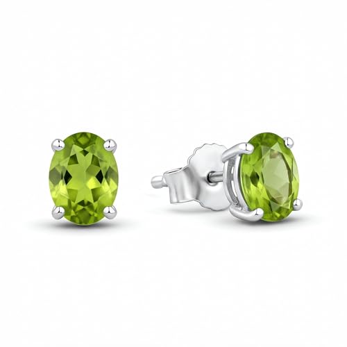 Péridot naturel boucles d'oreilles ovales en argent 925 de prestige pour femme