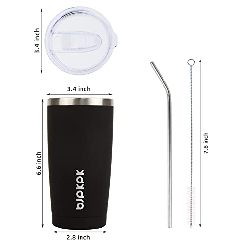 Image of BJPKPK 20 oz Coffee Tumbler with Lid, Straw, Insulated Stainless Steel Mug | Double Wall Vacuum, Keeps Hot /Cold, BPA Free, Leak Proof, Iced Coffee Cup Fit Car Holder, Travel & Beach Ready, Black
