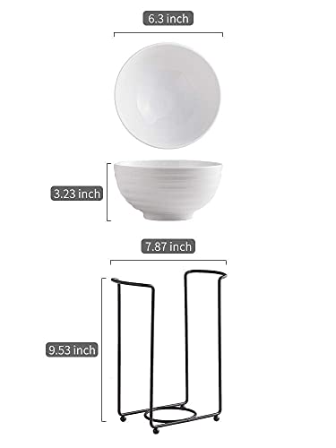 Lauchuh Stackabel Bowl Set Porcelain Soup Bowls 28 Ounces Cereal Bowl Set With Serving Stand Large Bowl For Porcelain Cereal Soup Salad With Bowl Organizer, 6 Pack #TOP1