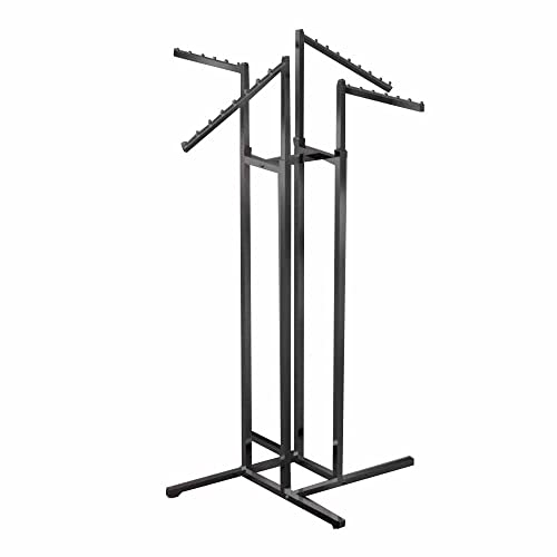 Image of LOCOMOTO 4-Way Clothes Rail Display Stand | Heavy Duty Metal Garment Rack with 15 kg Load Capacity | Free Standing Hanger Stand for Home, Retail Shop & Showroom Display (BLACK)