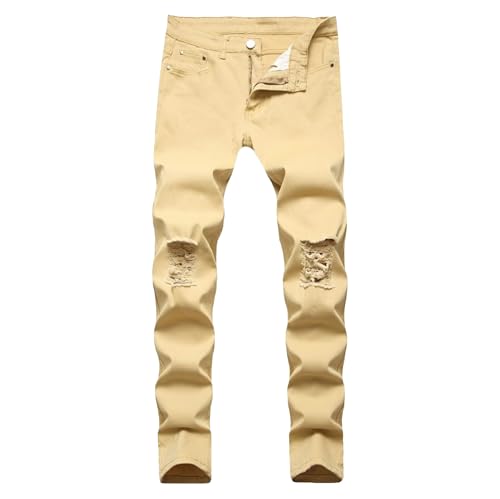Men's Skinny Slim Fit Ripped Jeans Pants Classic Zipper Biker Slim Fit Denim Pants