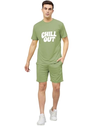 Image of Vogaan Men's T-Shirt and Shorts Set | Pyjama Set for Men | Co-ord Set | Cotton Printed Top & Shorts Night Suits Set
