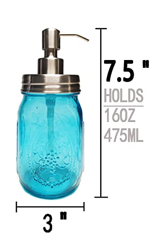 Kollong Mason Jar Soap Dispenser With 16Oz Blue Glass Bottle And Black Stainless-Steel Pump Lid,Use For Hand-Dish-Lotion Soap Dispenser,Farmhouse Decor For Kitchen Or Bathroom. #TOP2
