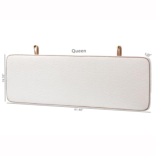 Baxton Studio Belden Boucle Upholstered Wall-Mounted Headboard - Padded Cushion Panel with Faux Leather Piping, Modern Bedroom Accent Piece, Cream, Queen by Baxton Studio - Used condition - Image 2