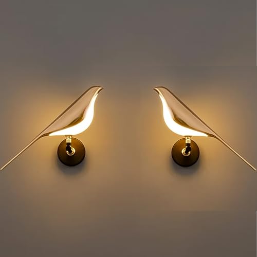 Image of SINOMAN Luxury LED Bird-Shaped Wall Light Modern Decorative Sconce Gold and White Elegant Indoor Lighting Fixture for Bedroom, Living Room, Hallway, Study, Restaurant, and Hotel Decor (Pack of 2)