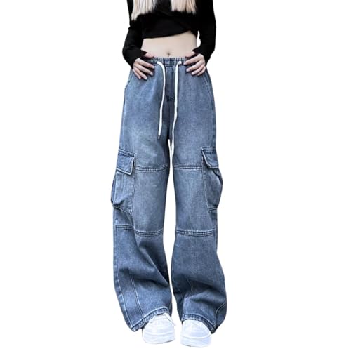 Women's Cargo Pants Baggy Y2k Sweatpant Jeans Men Wide Leg Drawstring Denim Pants Hip Hop Casual Clothes