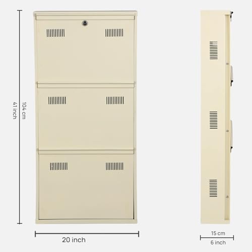 Image of Metal Shoe Rack Wall Mounted for Home with Central Locking |3 Door 20 inch Wall Mounted Metal 6 Pair Shoe Rack Cabinet | Pre-Assembled Rack Shelves | 3 Year Warranty (Ivory)