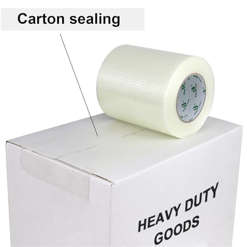 Image of BOMEI PACK Wide Fiber Reinforced Packing Tape 6 inch, Clear Heavy Duty Bi Directional Filament Strapping Tape 6Inch x 55yds 6.7Mil