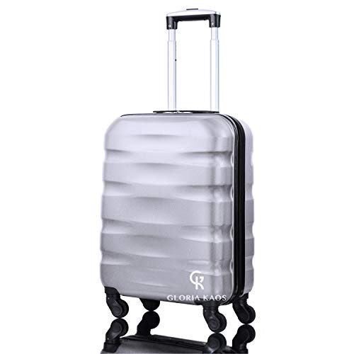 Gloria Kaos - Maleta Max Cabin 55 x 40 x 20 cm Maleta de mano ultraligera antiarañazos - Ideal para Ryanair, Alitalia, Meridiana, EasyJet, WizzAir, etc. Plateado Maxcabin-a 55cm Silver