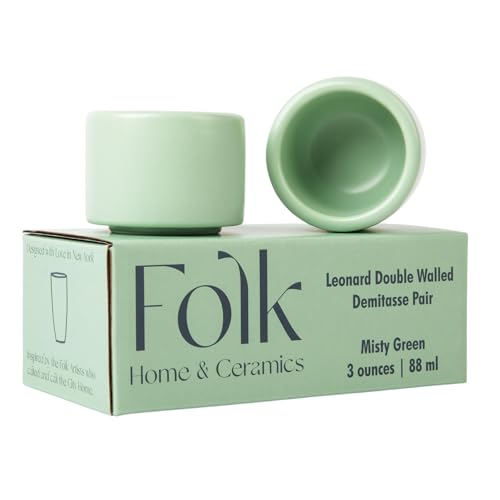 Folk Ceramics Leonard Ceramic Espresso Cups, Misty Green, 3oz, Set of 2 by Folk Ceramics - Used condition - US$17.00