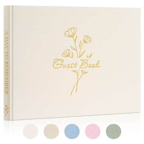 Lanpn Livro de visitas de casamento 108 páginas em branco, livro assinaturas casamento de linho, livros de assinaturas para casamentos, aniversário, batizados, aniversário, livro de recordações, álbum