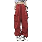 [SvaYvee] カーゴパンツ レディース ロングパンツ カジュアル イージーパンツ ウエストゴム ワークパンツ ゆったり ズボン ダンス ストリート系 大きいサイズ 01.ワインレッド L