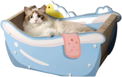 猫 つめとぎ 猫 爪とぎ 猫ハウス猫小屋 ダンボール 爪研ぎ 高密度ダンボール 家具破壊防止 掃除便利 ストレス解消 高密度 段ボール 猫用爪とぎ ペットハウス 通気 爪とぎ兼ベッド 猫箱 ストレス解消 バスタブ型 (48*30*30cm,a) (ブルー)