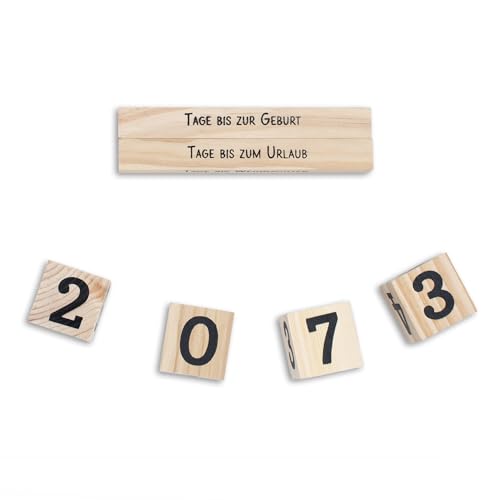 Countdown Holz Würfel - 16 x 6 cm - Tageszähler Kalender mit 8 Sprüchen - Dauerkalender für Hochzeit Prüfung Geburtstag Ruhestand Urlaub Weihnachten