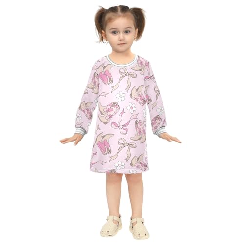 Cowgirl Boots Girls Dresses Long Sleeve Sweatshirt Dress for Girls Winter Toddler Casual A Line Dresses Size 2-8T4