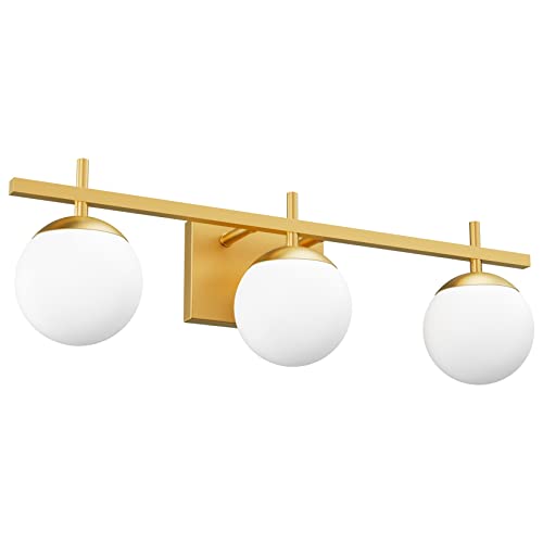 Ralbay Mid Century Modern Gold Bathroom Light Fixtures Gold Milky Glass Modern Bathroom Vanity Lights Over Mirror, Gold 3-Light (Exclude Bulb) by Ralbay - Used condition - Image 7
