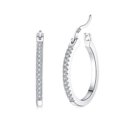 1 Pair Cubic Zirconia Sterling Silver Hoop Earrings For Women Silver Hoop Earrings Fashion Hypoallergenic Earrings for Menâ€™s Earrings Jewelry Silver Hoop Earrings for Women Teens Girls (13mm)