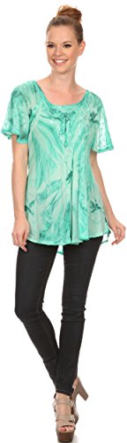 Image of Sakkas Taylay Ombre Tie Dye Batik Long Embroidered Corset Neck Blouse Shirt Top