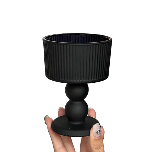 200 ml, 2 unidades, copa de vidrio esmerilado a rayas estilo retro francés, color negro mate exquisito, duradero