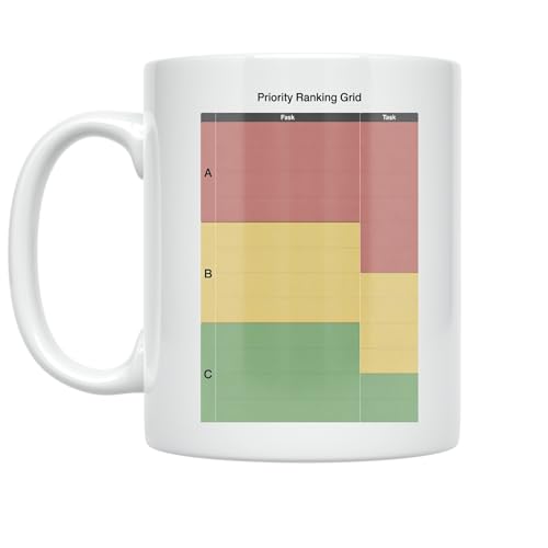 Productivity Enthusiast Coffee Mug - Priority Ranking Grid Design - 11 oz White Ceramic - Minimalist Style