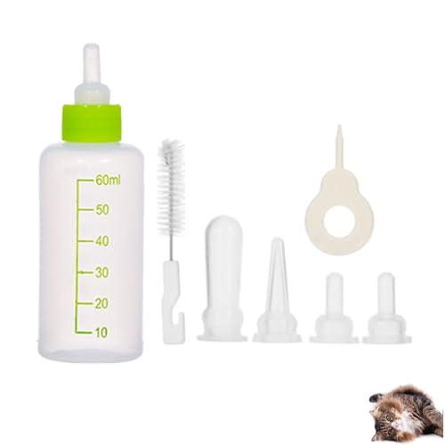 Biberón Gatito Animales, 60 ml Kit para biberón para gatitos, botella para perros y gatos, biberón para animales domésticos con 4 pezones, 1 cepillo para limpieza Kit, para gatitos recién nacidos y