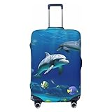 KKLWEGU Underwater World Fish Dolphi Gepäckabdeckung, dehnbar, waschbar, Kofferschutz, Kofferabdeckung, kratzfest, elastische Kofferhülle, passend für 45,7 - 81,3 cm, Schwarz , M