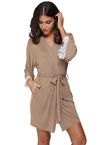 Women's Cotton Bathrobes Modal Kimono Robes Soft Bath Robe with Pockets Loungewear