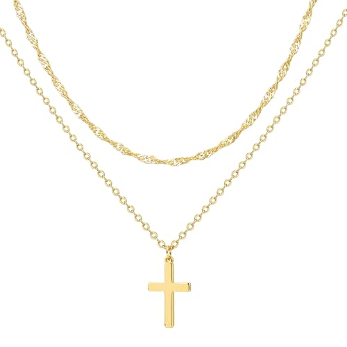 Zalcon Dainty Gold Plated Layer Cross Pendant Necklace for Women Non Tarnish Gold Jewelry for Women