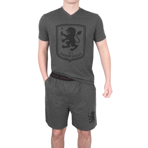Aston Villa Mens Short Pyjamas Loungewear Set Grey Medium - Official Football Gift