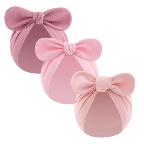 PythJooh 3PCs Newborn Baby Girl Boy Bowknot Turban Hats Infants Knot Beanie Caps Soft Cotton Headwrap Hospital Hats for 0-3Months