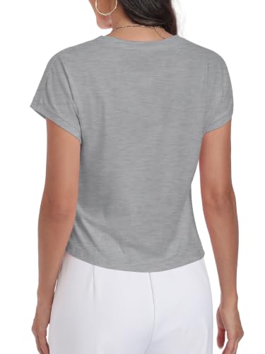 Image of HOTIAN Womens Cap Sleeve T Shirts 2026 Tie Waist Wrap Tops Crew Neck Blouses Dressy Casual Loose Work Business Dressy
