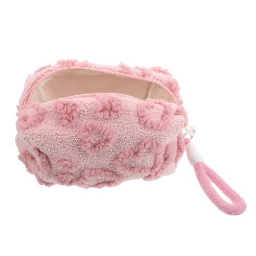 KOMBIUDA Bolsa de Aseo de Viaje Afelpada para Mujer Estampado de Corazón, Neceser Grande Cremallera, Bolso de Belleza Portátil y Espacioso Adecuado para Maquillaje y Artículos de Tocador