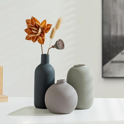 Set di 3 Vaso in Ceramica, Vaso Deco Estetico Neutro Boho Scandinavo Vasi di Fiori Decorazione, arredamento moderno della fattoria, per soggiorno, tavolo, scaffale, ingresso. (Multicolore)