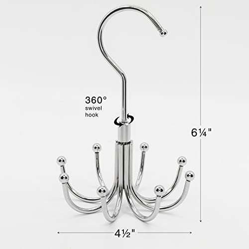 Scunda Belt Organizer For Closet, 360° Swivel Belt Hanger, 2-Pack Closet Storage Hook And Closet Accessories Organizer For Belt, Tie, Purse, Scarf, Tank Top(8 Hook, Silver) #TOP6