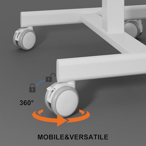 Image of Mobile Standing Desk on Wheels, Pneumatic Height Adjustable, White