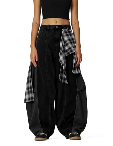 Aelfric Eden Barrel Jeans Detachable Plaid Baggy Jeans Wide Leg Hip Hop Streetwear Y2k Denim Pants Trousers2
