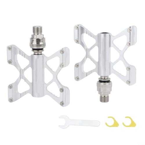 Sumsoctober Pedal de liberación rápida, rodamiento sellado DU de aleación de aluminio antideslizante ensanchado, pedales de bicicleta de aleación de aluminio, corte CNC, 114 x 94 mm (plata)