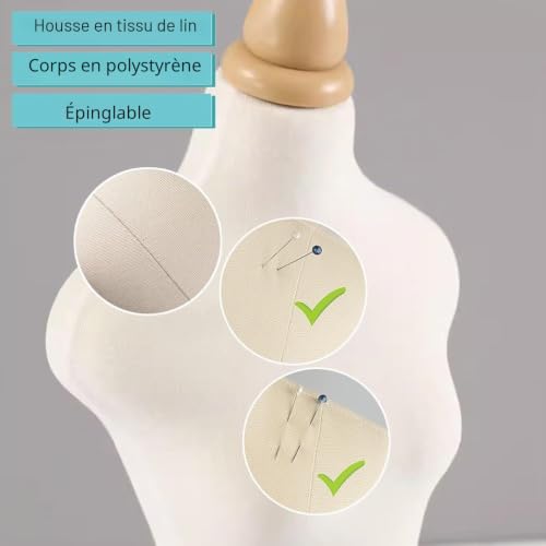 Mannequin de Couture Buste de Couture 1/2 1/3 1/4 Taille Mini petit mannequin femme pour la couture/création de patrons, Forme vestimentaire demi-échelle, avec support en bois (Pas adulte pleine taill – vue 4