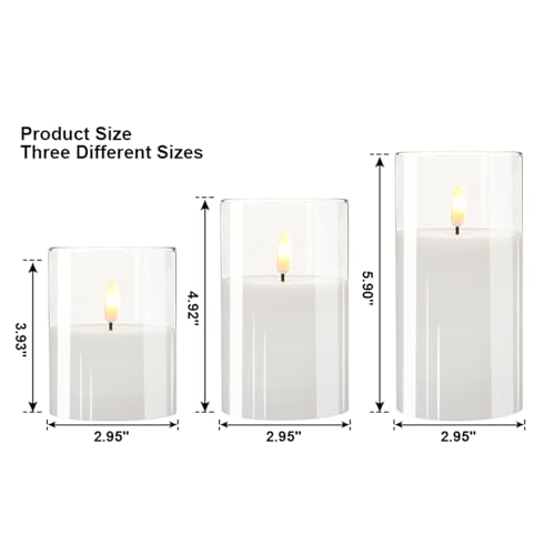 Image of Flameless Candles 4 inch 5 inch 6 inch Set of 3 Ivory Outdoor Indoor Pillars 2.95 inch Diameter, Battery Operated Flickering LED Pillar Candles with Remote and Timers