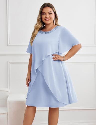 Image of Hanna Nikole Plus Size Dress for Curvy Women 2026 Wedding Guest Dress Sequined Crew Neck Cocktail Dress with High Low Hem