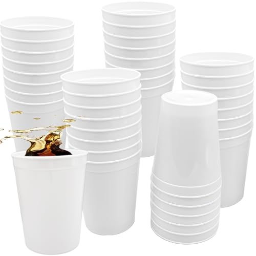 ZHANGBY 30 Pack Stadium Cups, 12 oz Plastic Tumblers, Reusable Party Cups, White