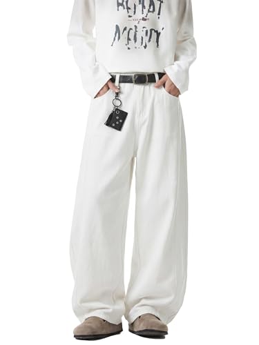 Baggy Hip Hop Jeans for Men Wide Leg Skater Denim Pants Casual Loose Fit Long Trousers White