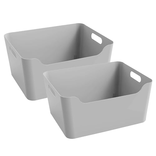 Image of KOLORR Jolly Plastic XL Baskets with Handle for Storage Box| Multipurpose Light Weight Plastic Baskets organiser for Clothes Toys Stationary Cosmetics Livingroom Bathroom | Pack of 2 - Grey