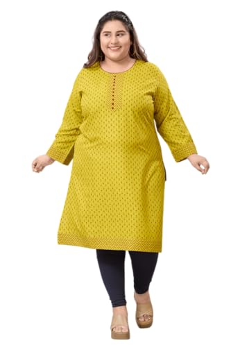 Image of DARIKA Colour Kalamkari Print Kurti for Women in Pine Cotton Plus Size & Small Size.