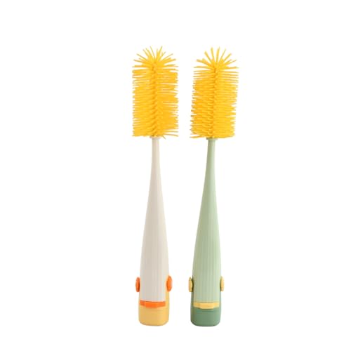 2 Piezas 5 en 1 Cepillo para Biberone, Limpiador de Botellas de Agua de Silicona, Cepillo de Pezón con Mango Largo, Limpiador Biberones para Limpiar Biberones y Tazas